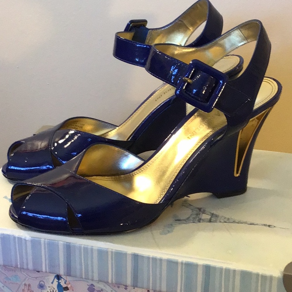 Dark Blue Patent Leather Wedges